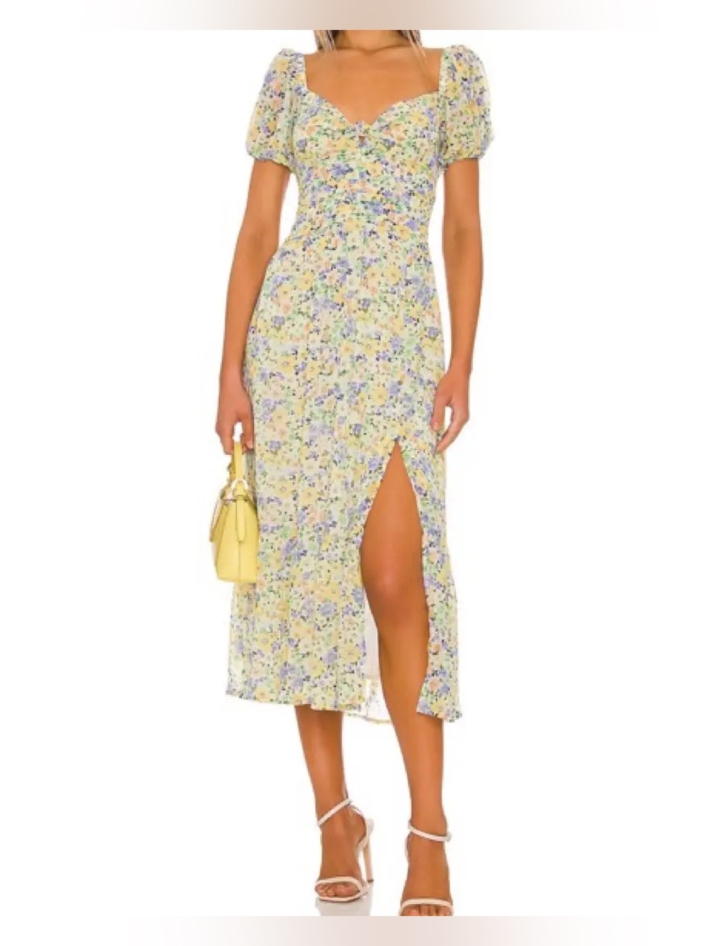 Revolve ASTR the Label Irma Floral Puff Sleeve Midi Dress Cutout Size XS